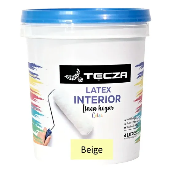 Pintura Latex Beige Tecza X 4 Litros, Linea Hogar Color Apto Interior, Acabado Mate.