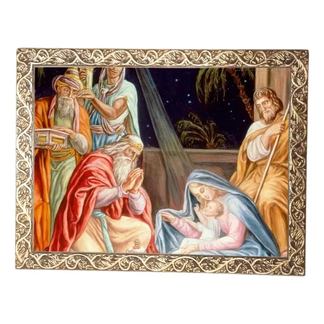Quadro A3 Decorativo Religioso Reis Magos Dourado