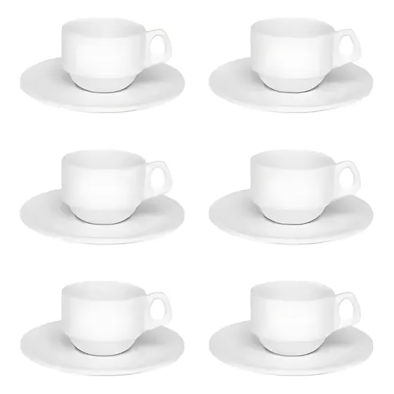 6 Xícara Cafe Oxford Porcelana Empilhável Casa E Hotel 75ml Cor Branco