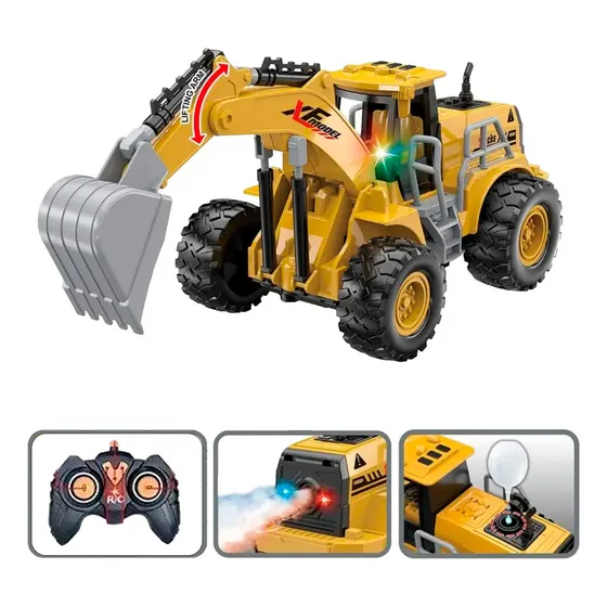 Excavadora Aspor Brazo Eléctrico A Control Sonido Humo Luz Color Amarillo Personaje Fx