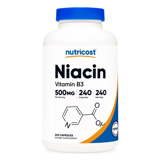 Suplemento Nutricost Niacina (vitamina B3) 500 Mg 240 Cápsul