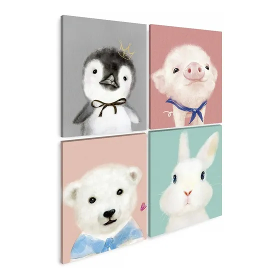 Set Cuadros Tela Canvas Cuarto Bebé Animales Envio Gratis