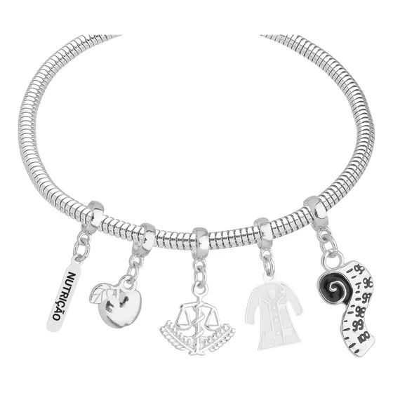 Pulseira Profissão Nutrição Berloque Banhado A Prata 925