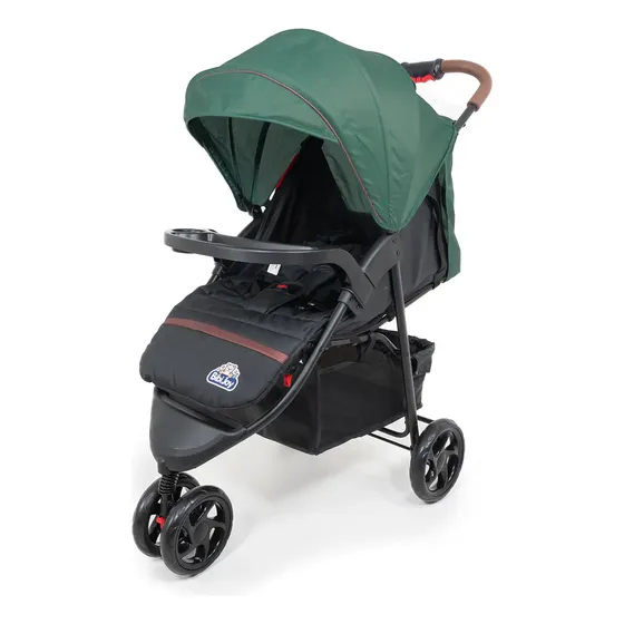 Carrinho de Bebê 3 Rodas Bibi Joy Reclinável até 15kg Cinto 5 Pontos Verde