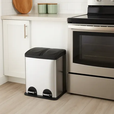 Lixeira Dupla 30l Pedal Inox Coleta Seletiva Lixo Loja Casa
