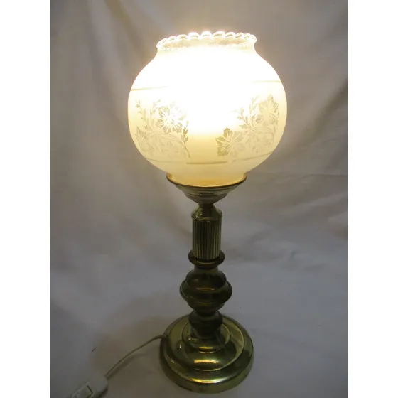 Velador Lámpara Mesa Bronce Globo Cristal Tallado 1luz (5942