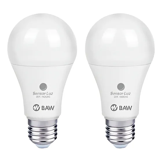 Combo X2 Lampara Sensor Luz Dia Y Noche Blanco Frío E27 Baw