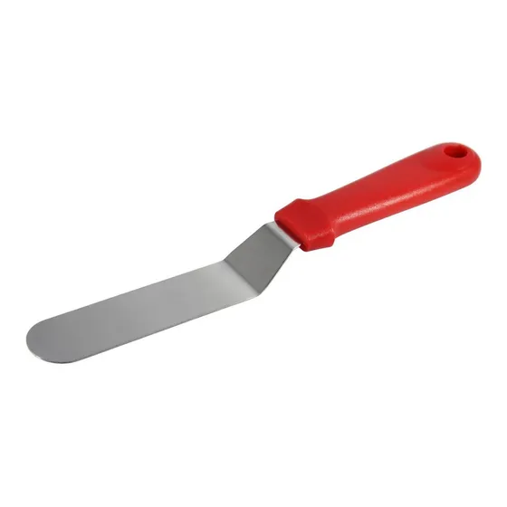 Espátula Degrau Curva Inox Para Confeitar Bolo Profissional Cor Inox Cabo Vermelho