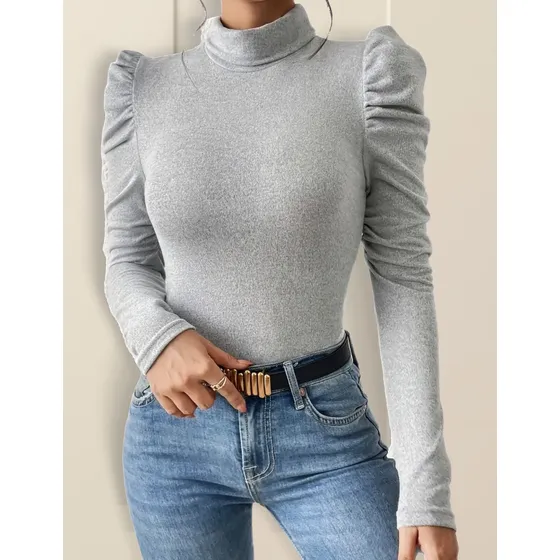 Blusa Polera Cuello Alto Con Manga Princesa