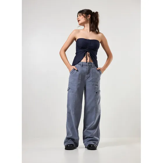 Calça Cargo Em Sarja Cinza