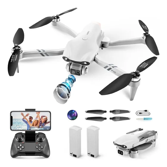 Drone F10 Con Gps Cámara Hd Estabilizador Y Retorno Auto Blanco