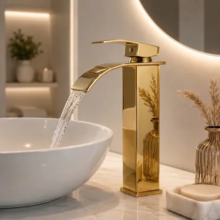 Torneira Banheiro Cascata Monocomando Inox Bica Alta Preta Dourado Brilhante
