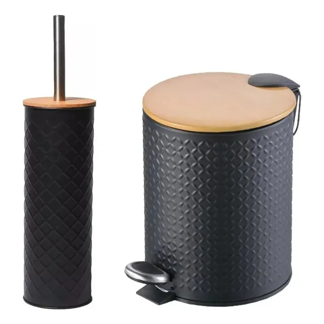 Set De Baño Papelera Tacho De Basura 5lts Y Escobilla Negra
