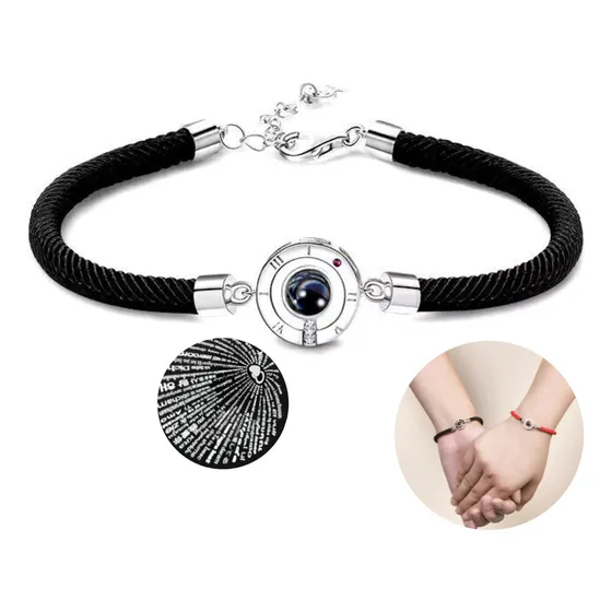 Pulsera Negra Con Dije Te Amo En 100 Idiomas Regalo Novios