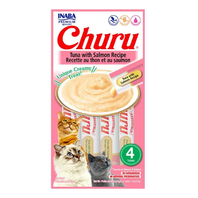 Snack Para Gato Cremoso Inaba Churu Atún Y Salmón 14 Gr