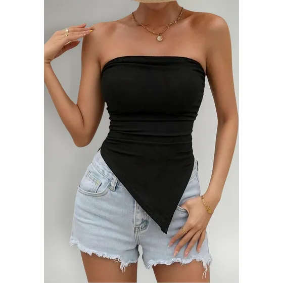 Blusinha Camiseta Tomara Que Caia Com Bojo Assimétrica Blusa