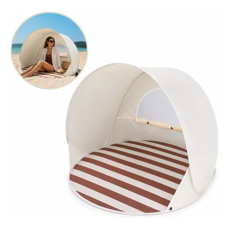 Barraca Praia Pop Up Automática Proteção Uv Portátil Adulto Branco Bege