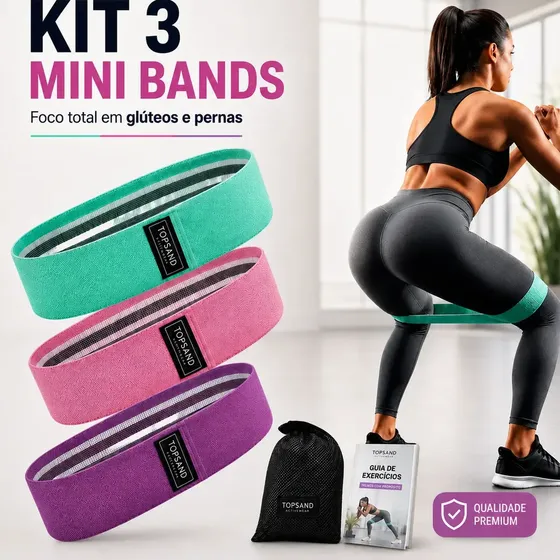 Kit 3 Faixas Elásticas Mini Band Super Band P/ Treino Exercícios Academia Funcional
