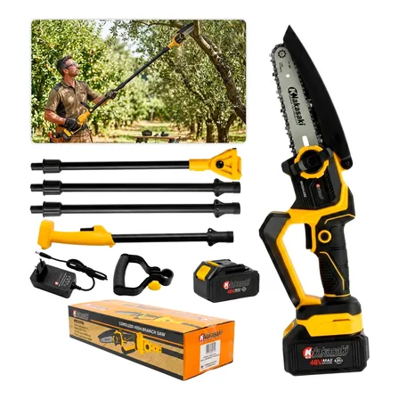 Motosserra Elétrica A Bateria 48v Com Cabo Extensor 3m Amarelo 110v/220v