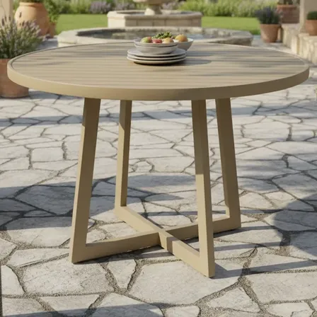 Mesa Ripada Ø 80cm Alumínio Área Externa Piscina Bege