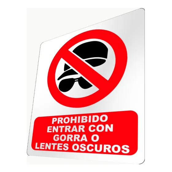 Letrero Prohibido Entrar Con Gorra O Lentes Oscuros Oficinas