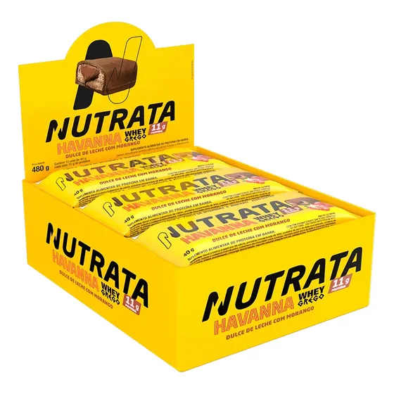 Whey Grego Bar Doce De Leite Havanna Cx 12 Un 40gr - Nutrata Sabor Dulce de Leche Morango Havanna