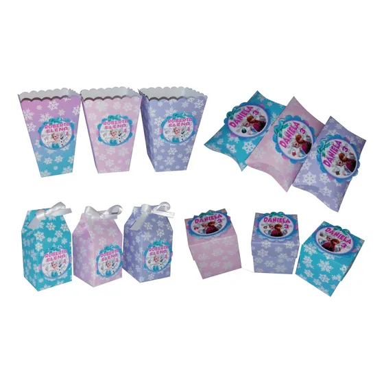  Frozen Cajas Dulcero Mesa De Dulces Rosa Lila 20pz 