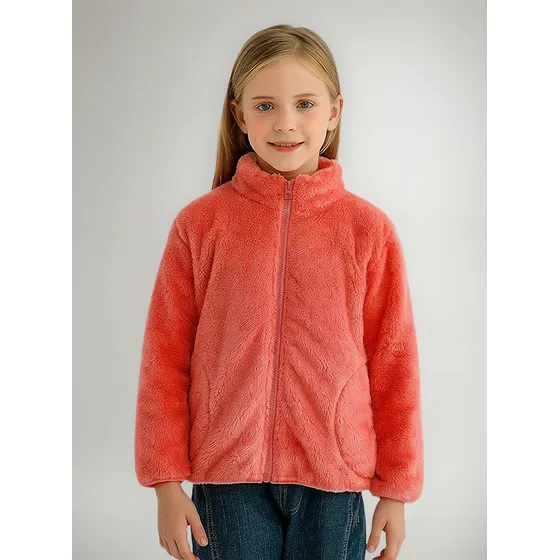 Jaqueta Menina Urso Inverno Plush Inverno Sem Gola Vermelha