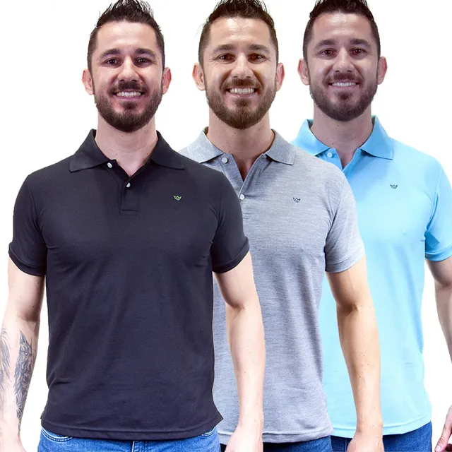 Kit 3 Camisas Gola Polo Lisa Masculina Camisaria Colombo