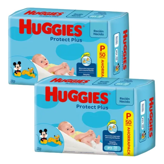 Set X2 Pañales Huggies Protect Plus Pequeño P 50 Unidades
