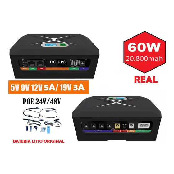Ups Poderoso 60w 19v/3a 12v/5a 9/5v/poe/24/48v 20800mah Real