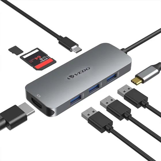Adaptador Hub 7 Em 1 Tipo C Multiporta Dongle De Hdmi+usb3.0
