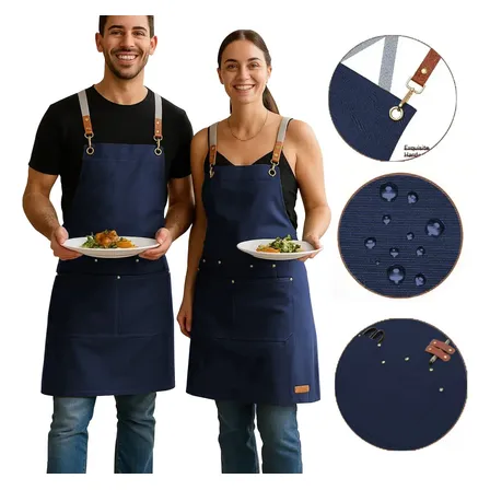 Avental De Cozinha Jeans Unissex Ajustável Multiuso Bolsos Azul