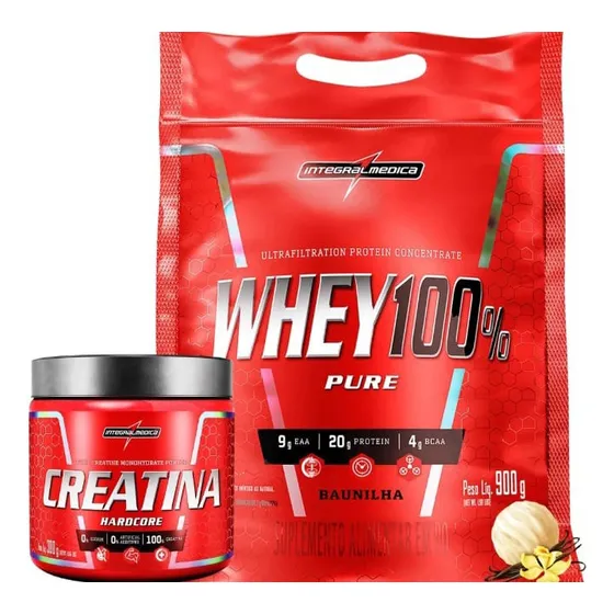 Whey 100% Pure 900g + Creatina 300g 100% Pura Integralmedica