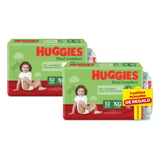 Huggies Flexi Xg X 104 Unid + 96 Toallas De Género Sin género Tamaño Extra grande (XG)