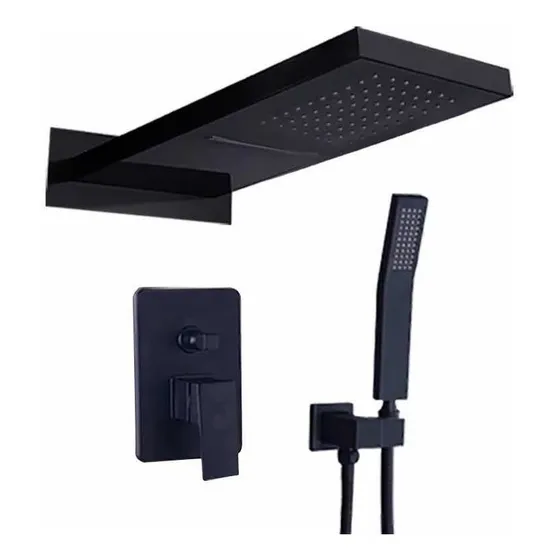 Kit Regadera Negro Mate Baño Moderno Juego De Ducha Acero I