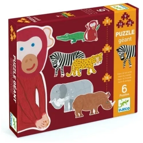 Puzzle Geant Djeco- 6 Animales De 9 ,12 Y 15 Piezas- Upalalá