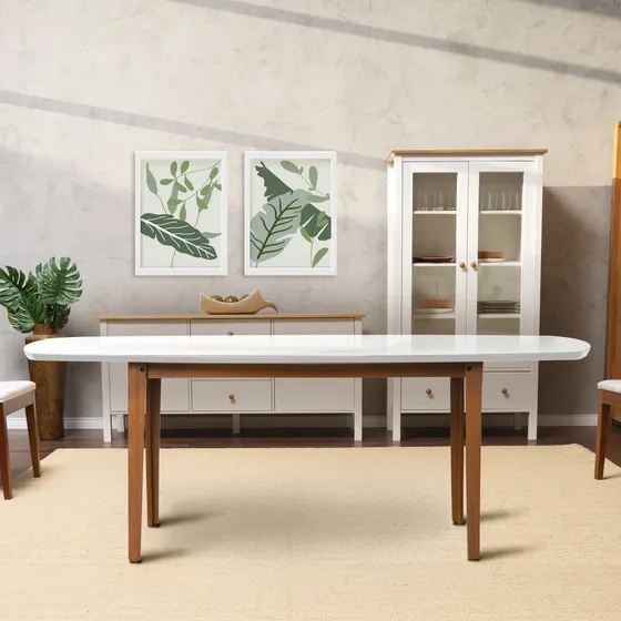 Mesa Oval 8 Lugares 2,0m Tampo Vidro E Mdf Tiê Cabecasa