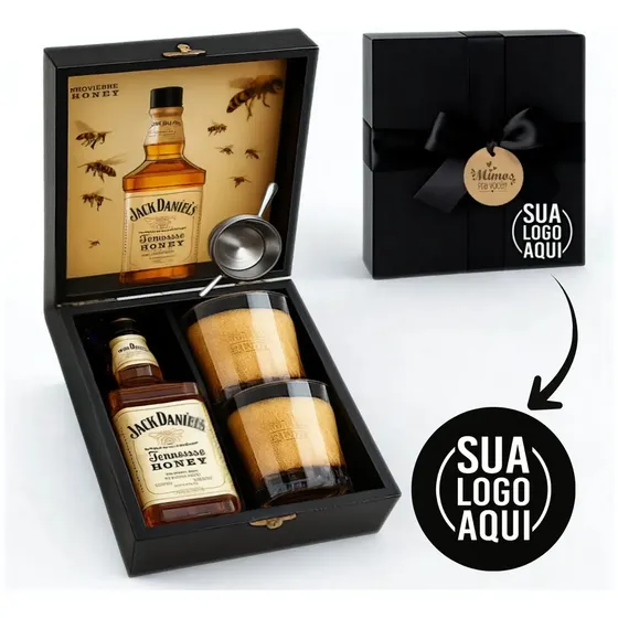 Kit Whisky Presente Jack Daniel's Honey Mel 375ml. Personalize!