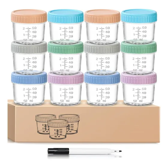 12pc Vaso Bebe Contenedores De Vidrio 120ml+1pc Rotulador