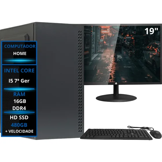 Computador Desktop Completo I5 7ª 16gb, Ssd 480 Monitor  19