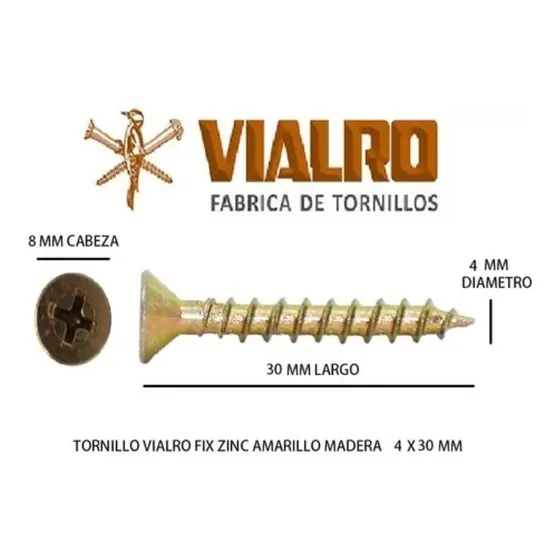 Tornillo Vialro Fix Dorado Madera 4 X 30 Mm 
