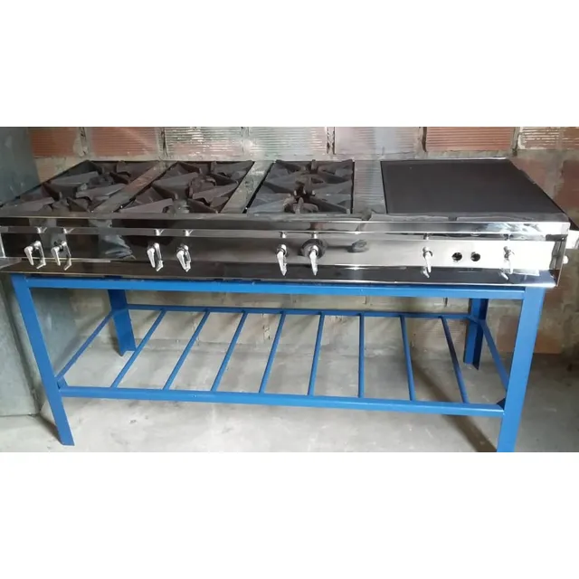 Cocina Industrial De 6 Hornillas Y Plancha 42x62 A Gas