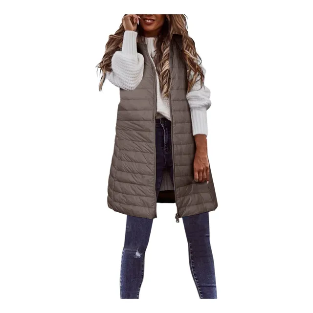 Chaqueta Sin Manga Para Dama Chaleco Largo Invierno Fino