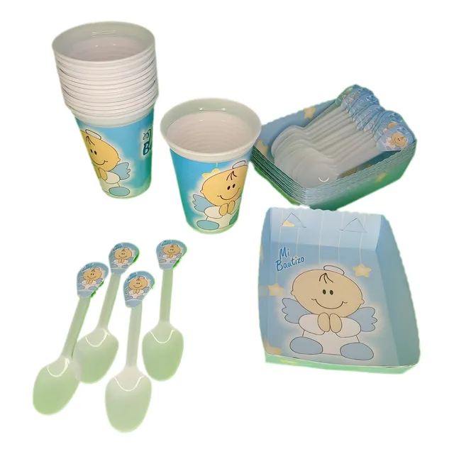 Kit Decoracion Bautizo Niño Descartables 36invitados Leer Dc