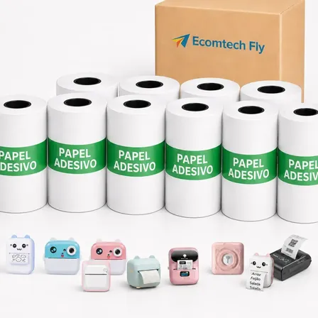Pack com 10 Rolos Bobinas de Papel Térmico Adesivo Para Mini Impressora de 57x30mm Refil Autocolante Para Camera Infantil, Imprime Fotos, Recibos, Textos, Etiquetas Personalizáveis 50x30 40x25 Termo