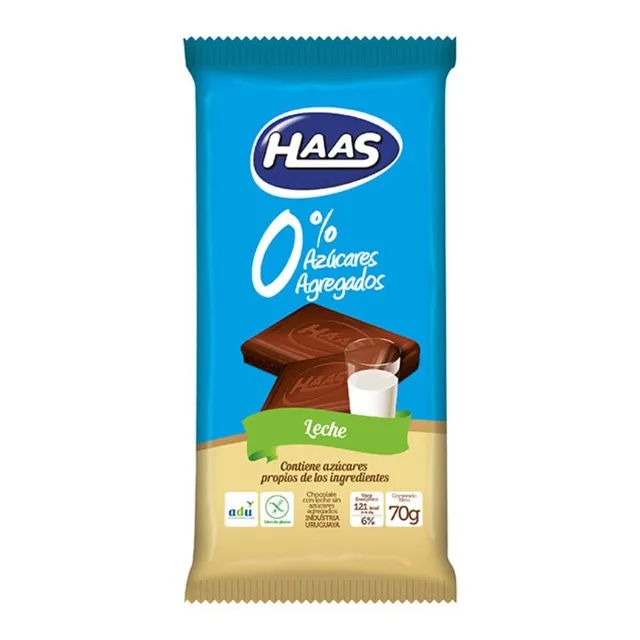 Tableta Chocolate Con Leche Haas 0% Azúcar X 70 G