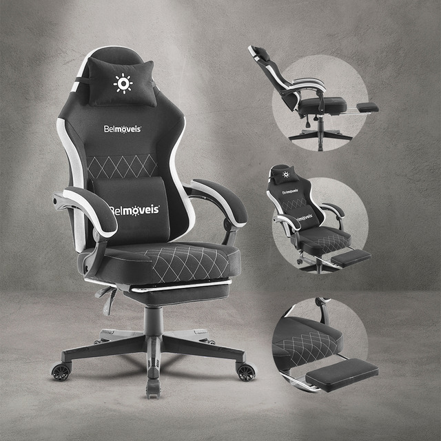 Cadeira Gamer Escritório Tecido Respirável Black Molas Ensacadas Reclinável Apoio De Pé Fu... Cadeira Gamer Escritório Tecido Respirável Black Molas Ensacadas Reclinável Apoio De Pé Fu...