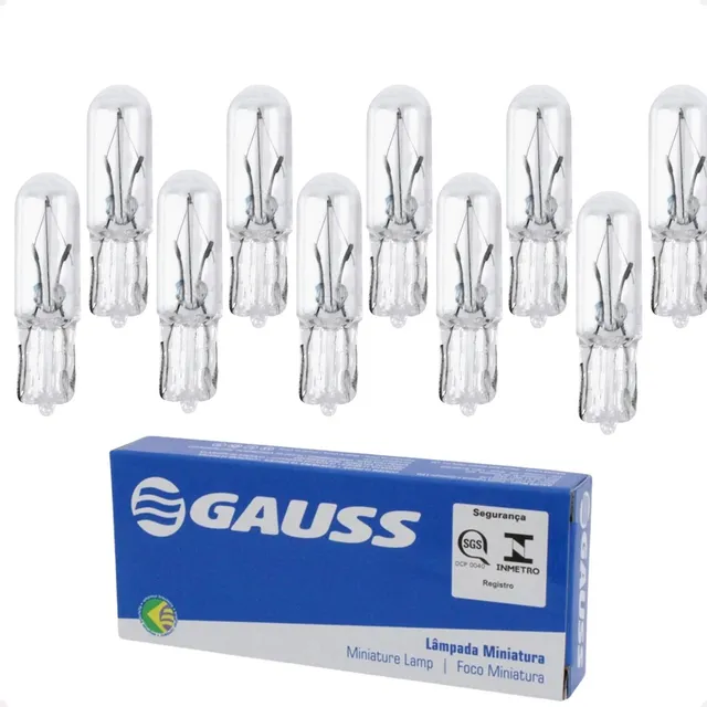 Kit 10 Lâmpadas Painel Carro Esmagada Pinguinho T5 1,2w 12v