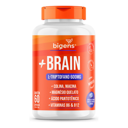 + Brain, Triptofano 600mg, 60 Cps Sono, Relax, Foco, Bigens + Brain, Triptofano 600mg, 60 Cps Sono, Relax, Foco, Bigens